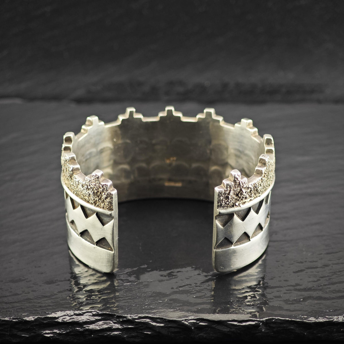 Santo Domingo Overlay Tufa Cast Sterling Silver Cuff Bracelet Sz 6 1/4" BR3186