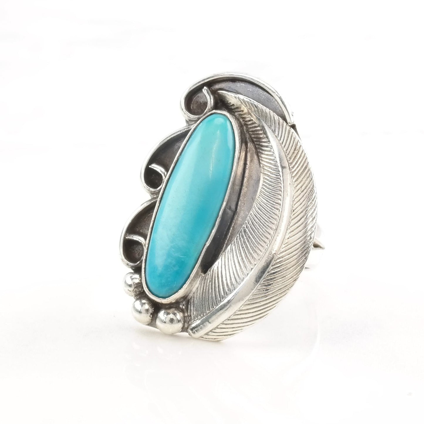 Native American Silver Ring Turquoise Feather Size 7 1/4