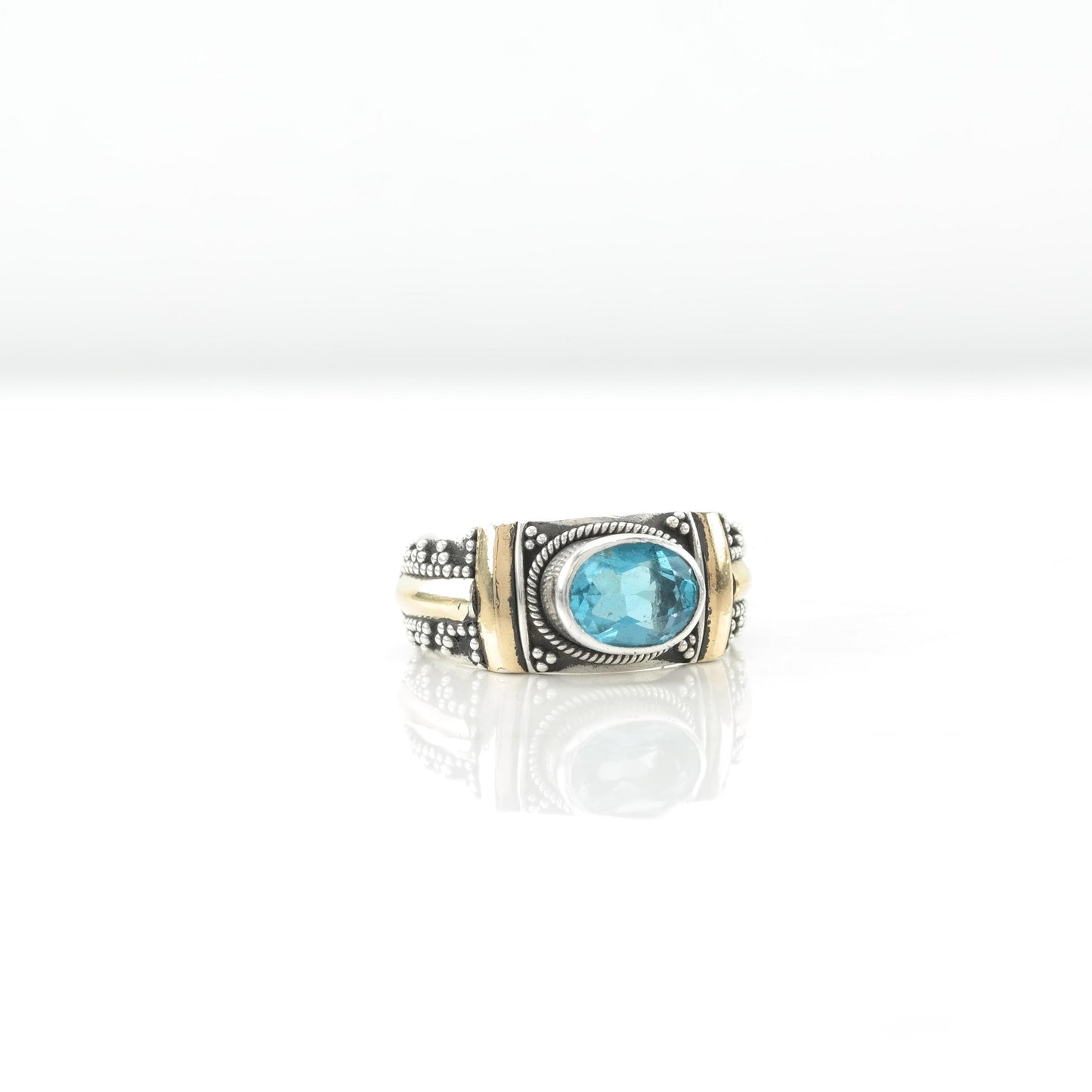 Vintage Blue Topaz Sterling Silver Ring Gold Tone Size 5 1/2