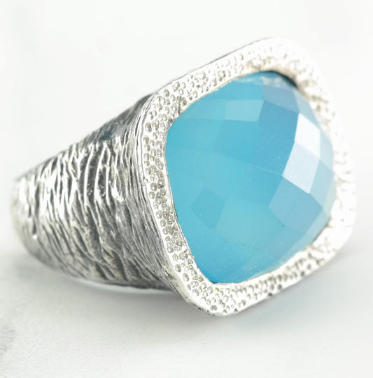 Vintage By Sevan Blue Chalcedony Sterling Silver Ring Size 6 1/2