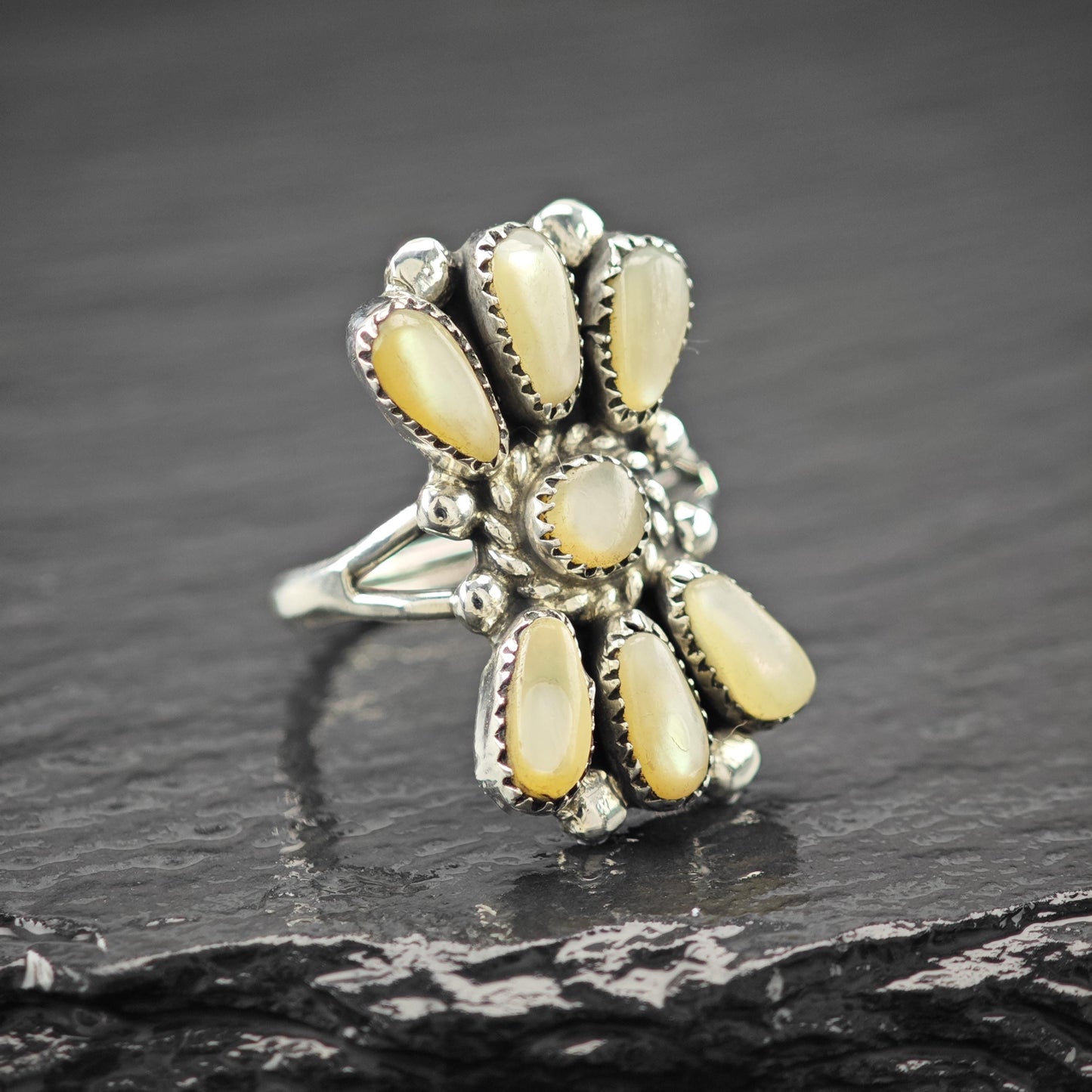 Zuni, Bill & Lou MOP Floral Ring Sterling Silver Size 5 3/4