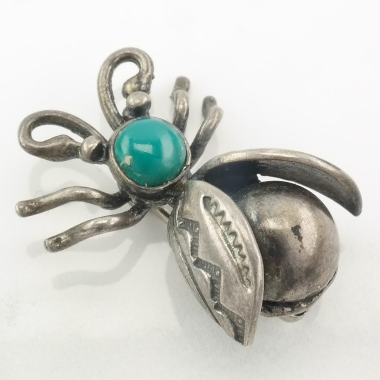 Native American Bug Brooch Blue Turquoise Bee Sterling Silver