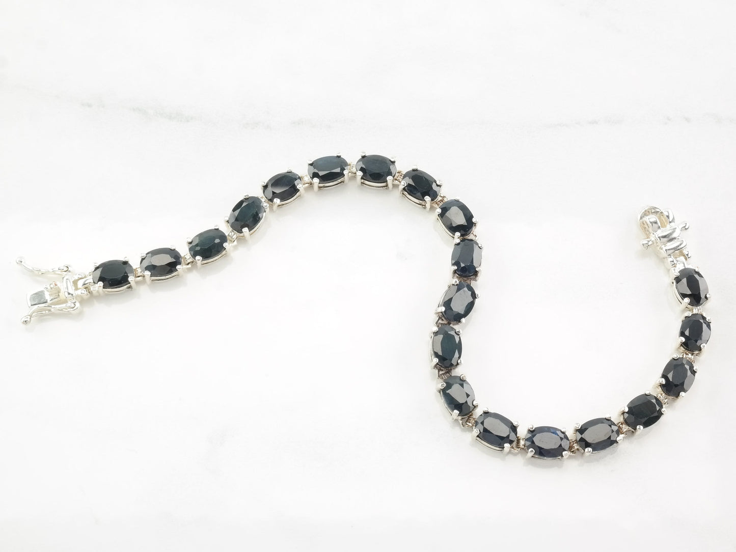 Sterling Silver Line Bracelet Dark Blue Sapphire