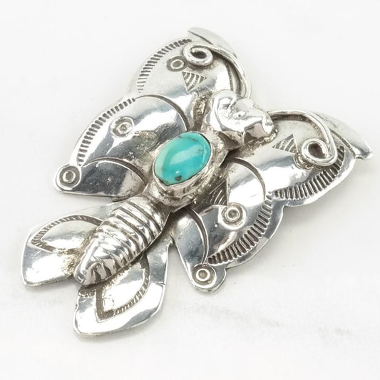 Native American Sterling Silver Brooch Butterfly Blue Turquoise