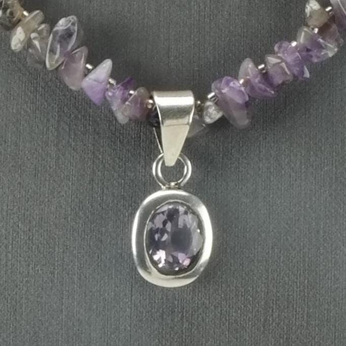 Vintage Sterling Silver Purple Amethyst Quartz Beads Necklace