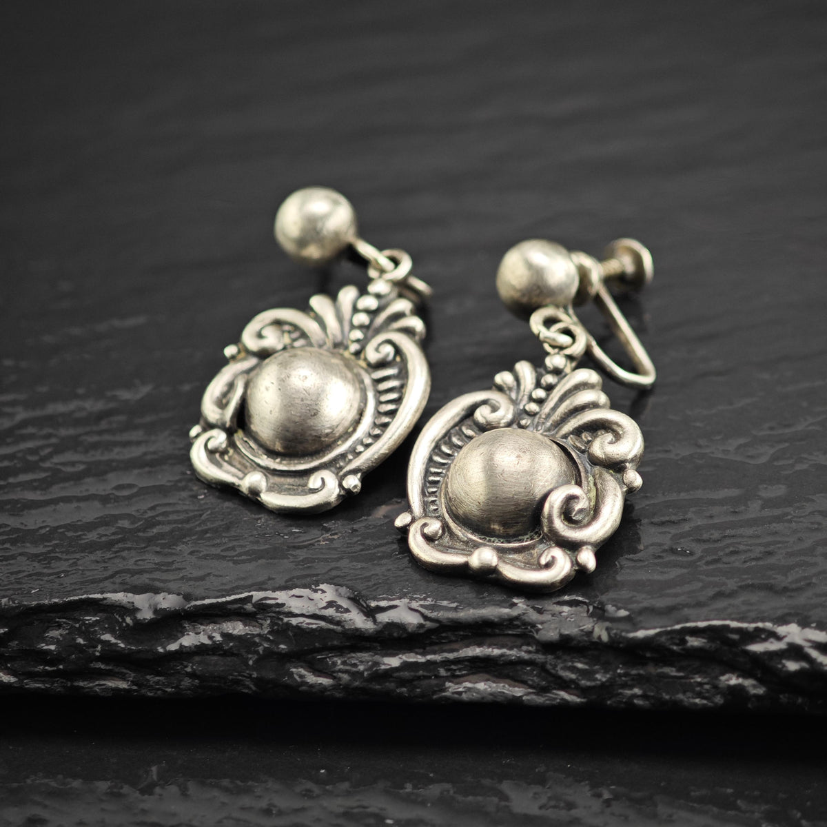 Vintage Margot De Taxco 5270 Screw Back Sterling Silver Earrings ER3240Gra
