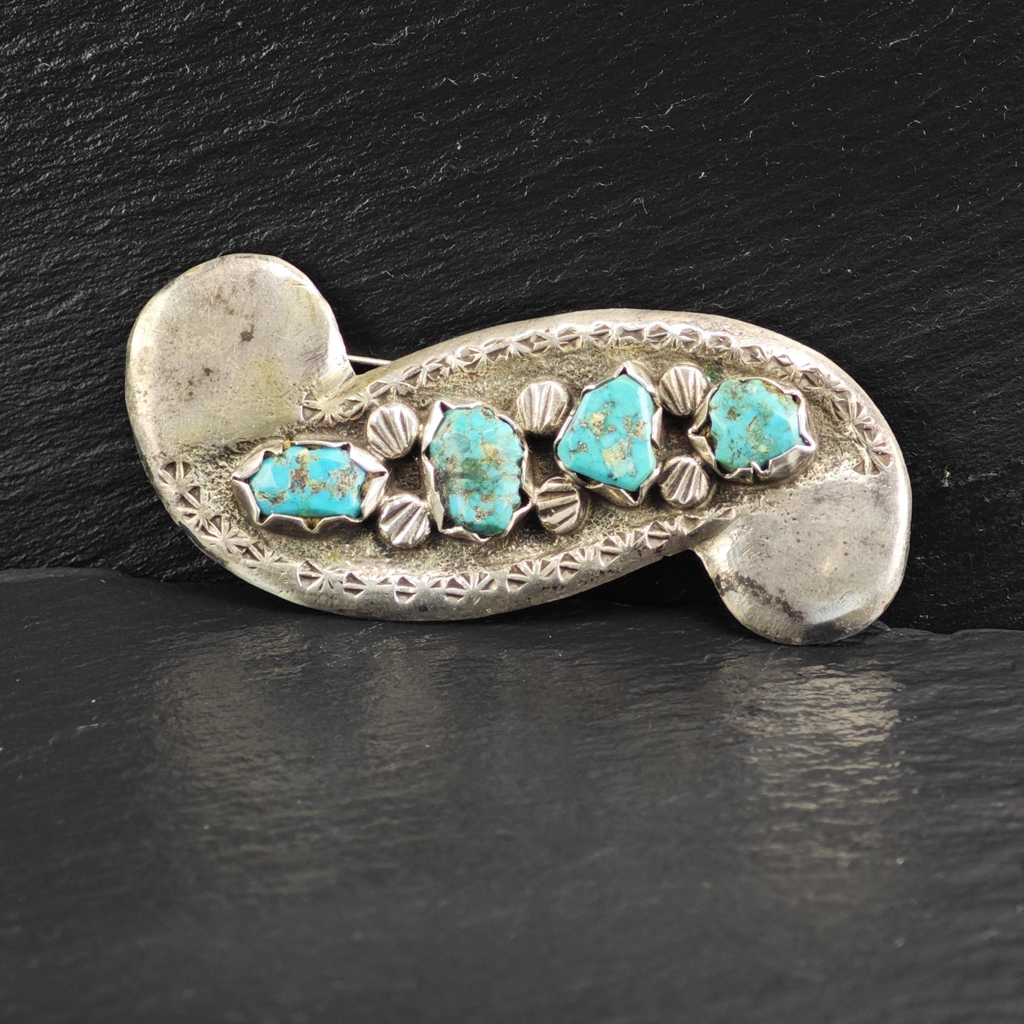 Attr. Dan Simplicio, Zuni Tufa Cast Sleeping Beauty Turquoise, Sterling Silver Brooch
