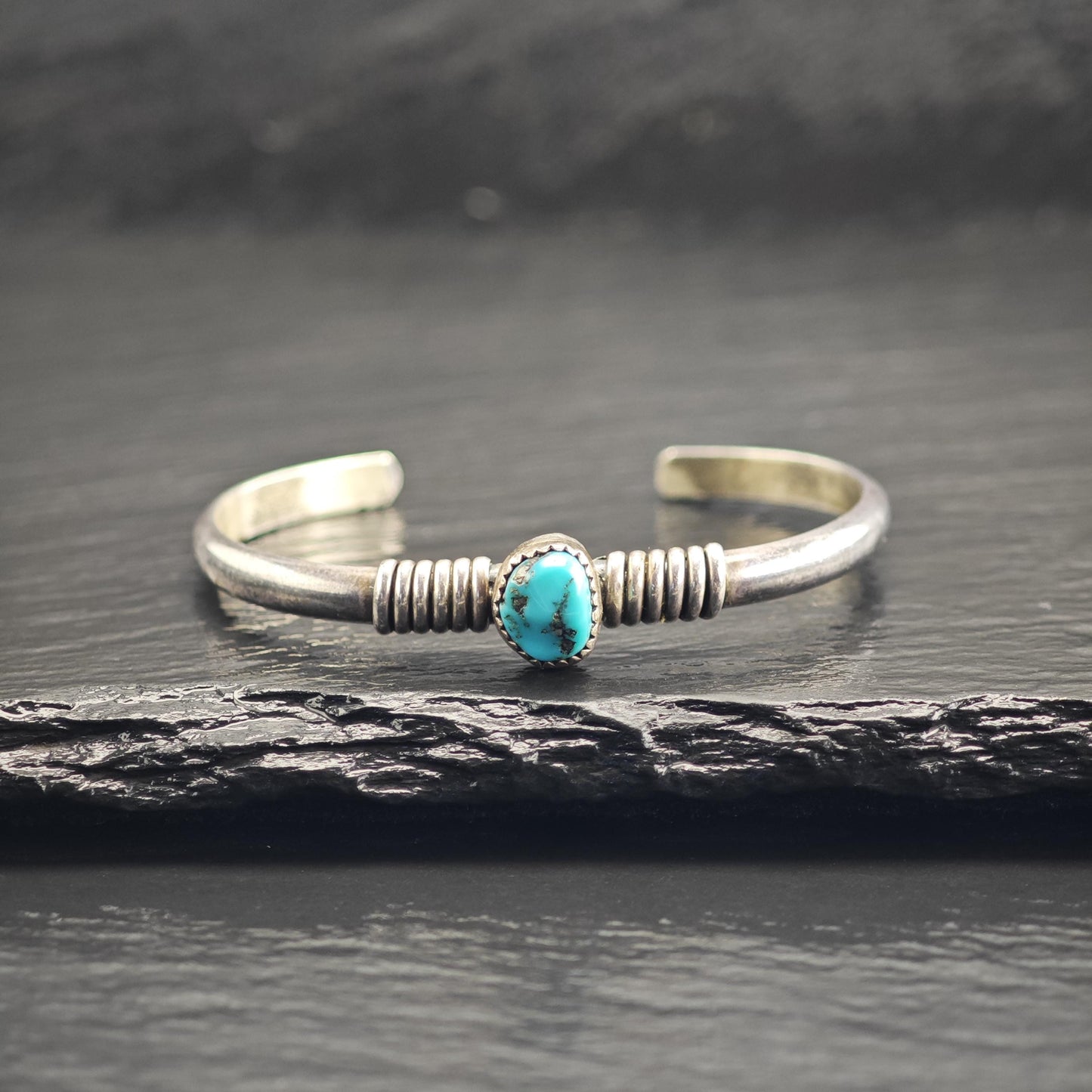Vintage Navajo, Turquoise Wire Wrap Sterling Silver Cuff Child Sz 5 1/4" BR3121