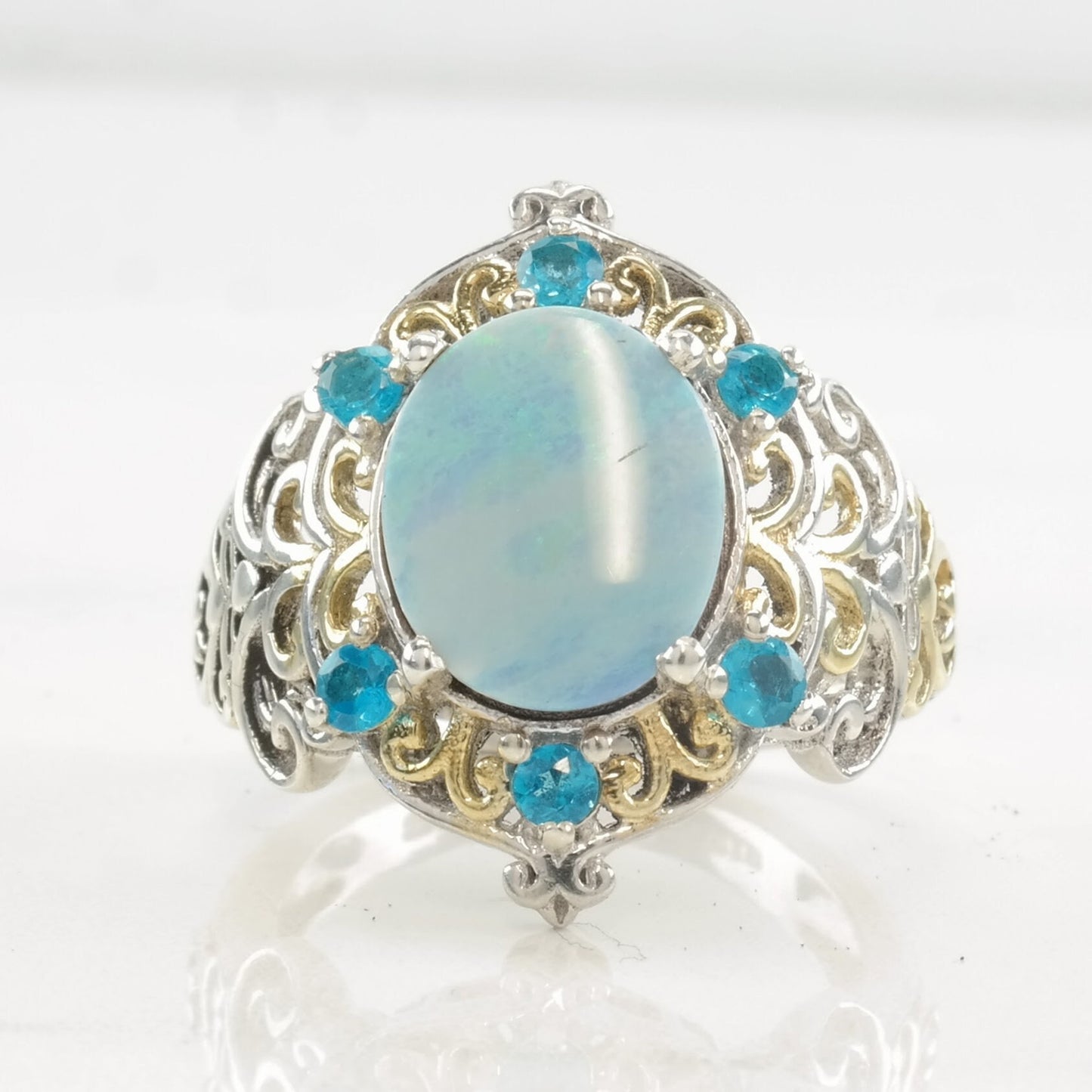 STS Ring Opal Doublet, Apetite 2 Tone Sterling Silver Size 8