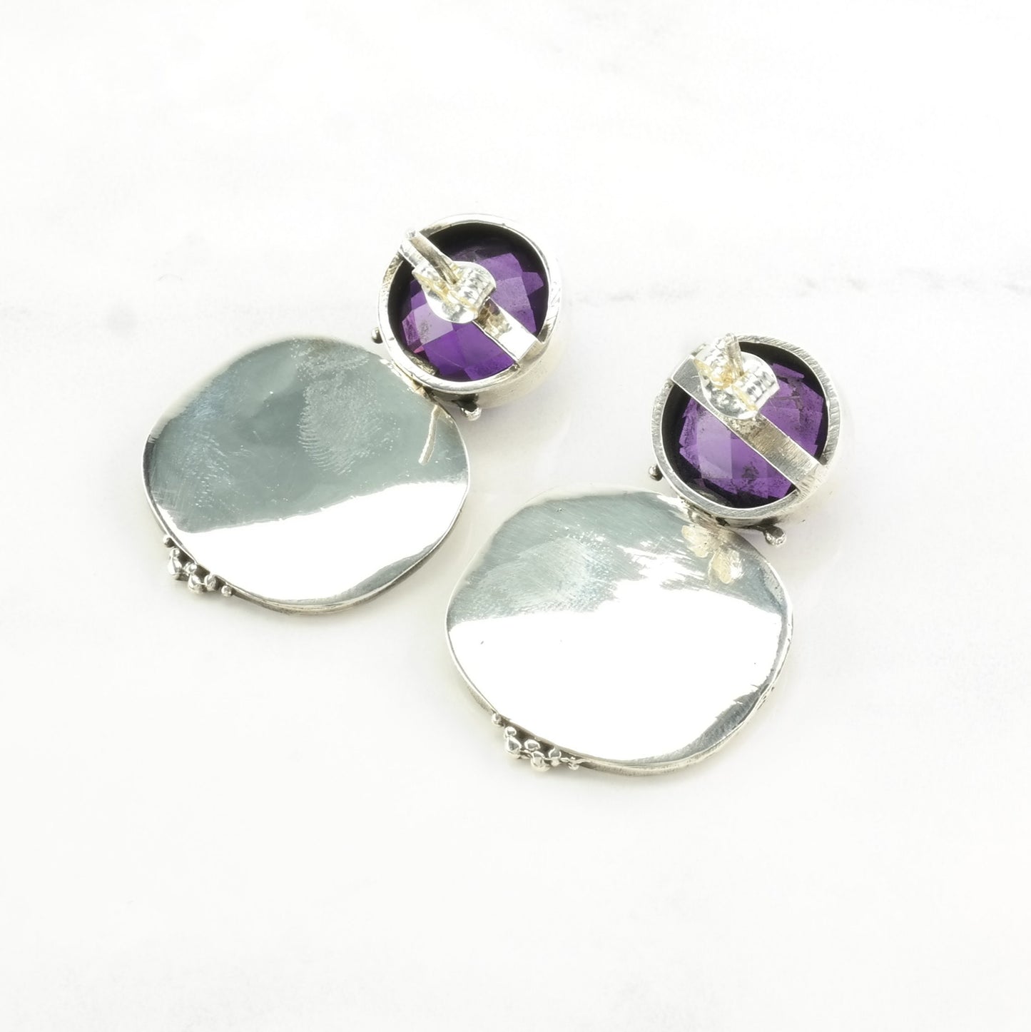 Vintage Sevan Stud Dangle Earrings Equestrian Sterling Silver Purple Amethyst Polo Rider