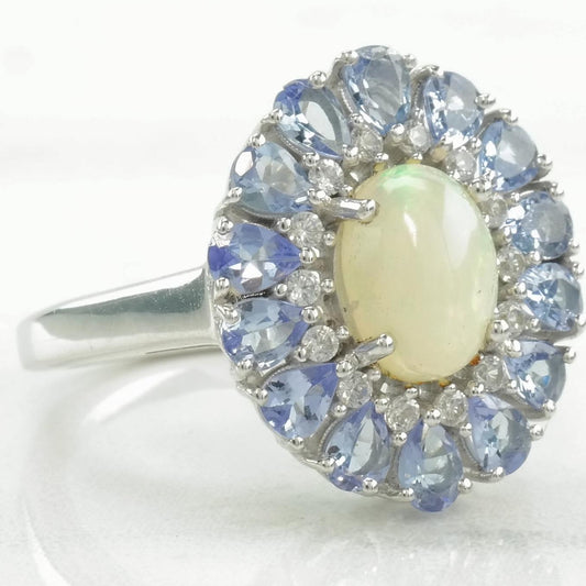 Vintage Sterling Silver Ring Opal, Spinel, Tanzanite Size 8