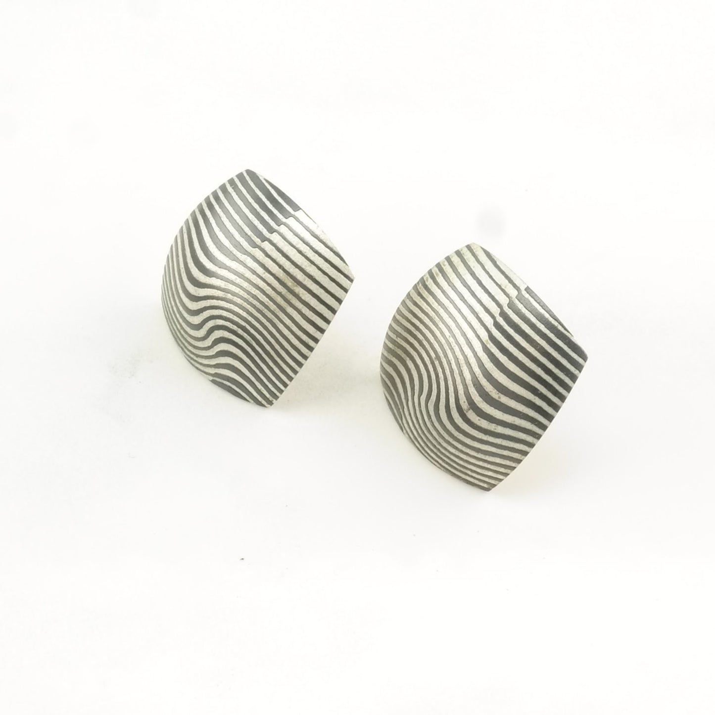 Vintage Modernist Sterling Silver Overlay, Abstract 14k Gold Post Earrings Stud