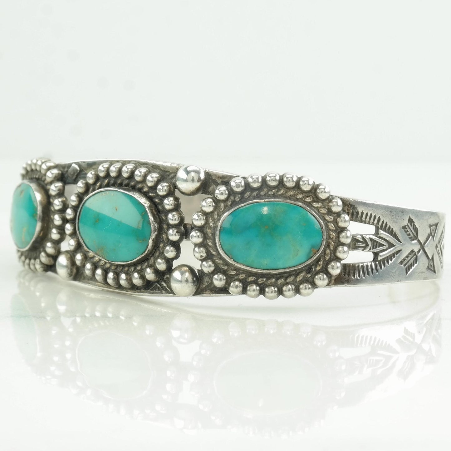 Native American Sterling Silver Cuff Bracelet Blue Gem, Turquoise