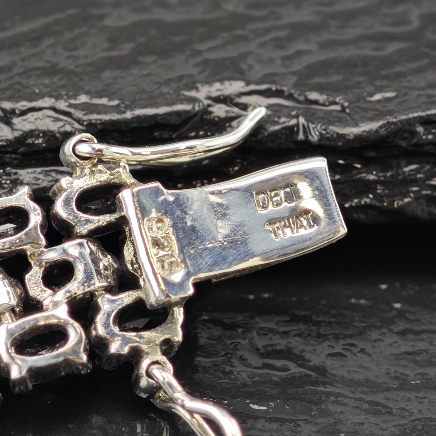 Amethyst Triple Strand Line Bracelet Sterling Silver Size 7"