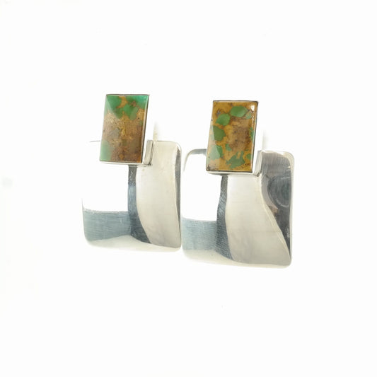 Vintage Sterling Silver Stud Earrings Green Royston, Turquoise Square