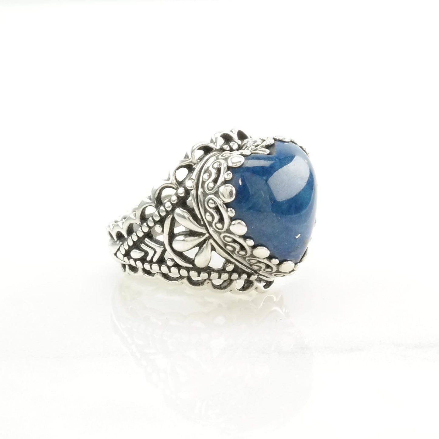 Carolyn Pollack Silver Ring Denim Lapis Heart, Scroll Sterling Blue Size 8 1/4