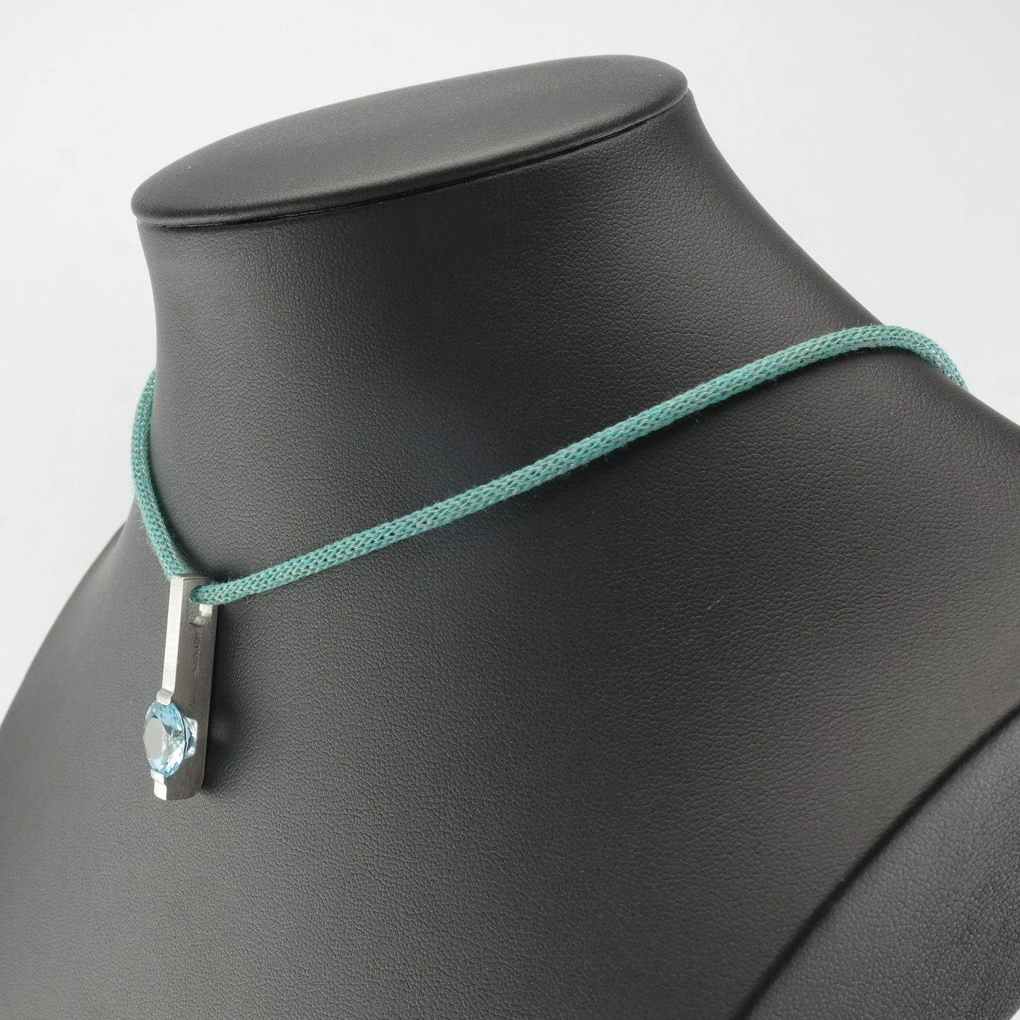 Vintage Modernist Sterling Silver Blue Topaz Blue Cord Necklace