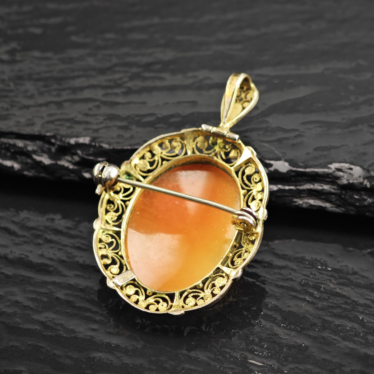 Art Deco Cameo Gold Gilded Sterling Silver Pendant/Brooch P3126