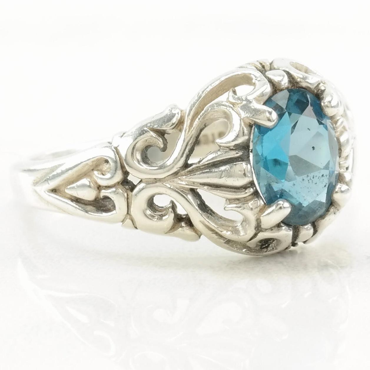 Vintage Kabana Silver Ring Topaz Scroll Sterling Blue Size 8 1/4