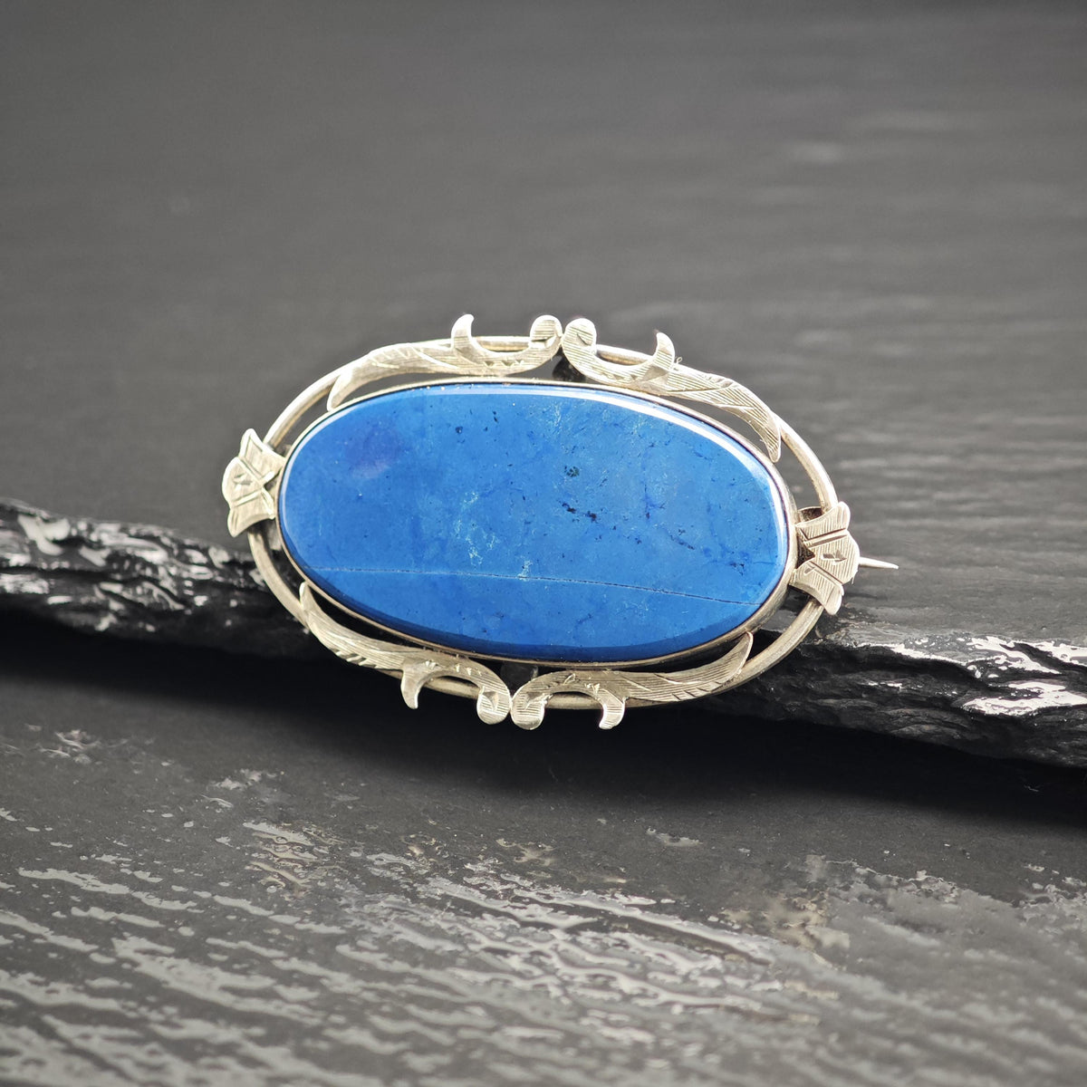 Mid-Century 800 Silver Blue Gemstone Sterling Silver Brooch B2265