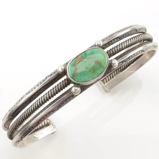 Vintage Native American Sterling Silver Cuff Bracelet Green, Blue Turquoise Stamped