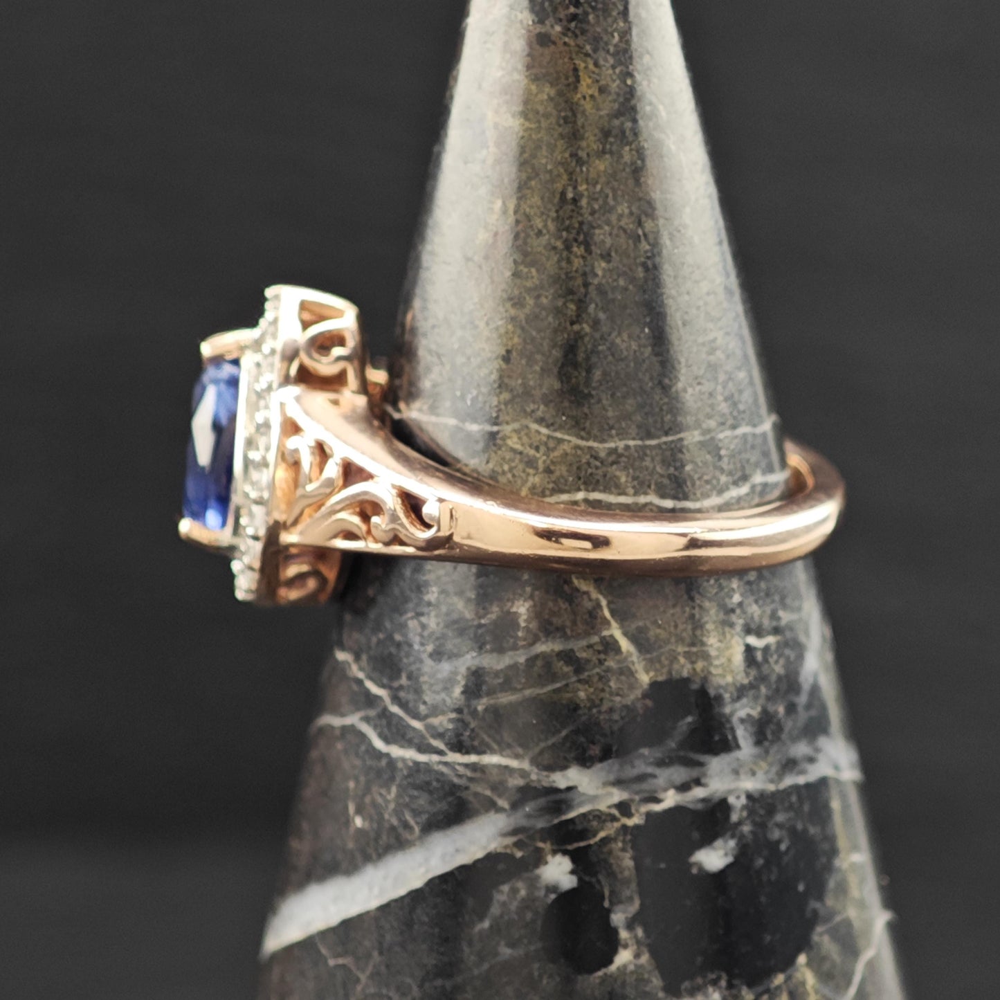 Natural Sapphire Teardrop 14K Rose Gold Plated Ring Sterling Silver Sz 5 R6167