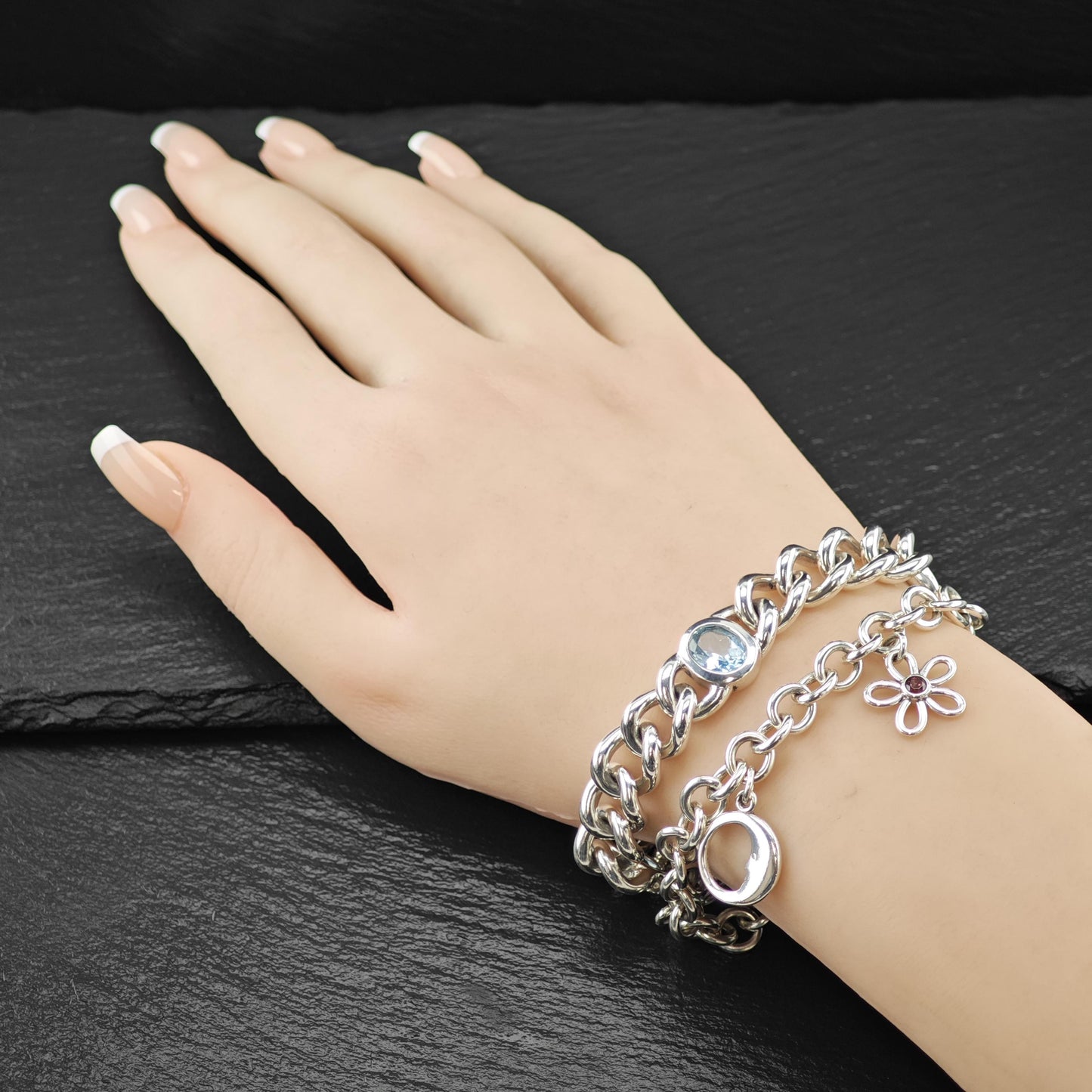 2003 Tiffany Charm Gemstone Link Bracelet Sterling Silver Size 7"