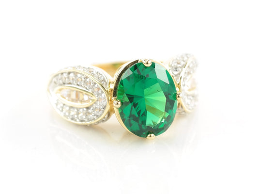 Sterling Silver Ring Green CZ Gold Plated Size 7