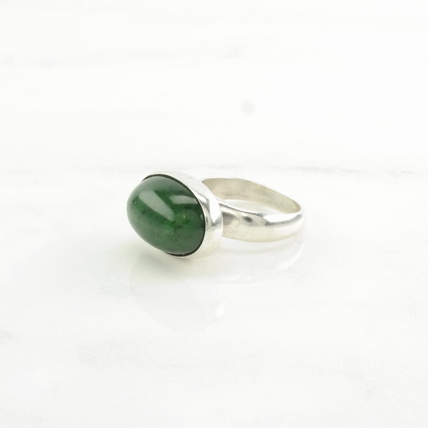 Georg Jensen Silver Ring Jade, Nephrite 123B Sterling Green Size 4 1/4