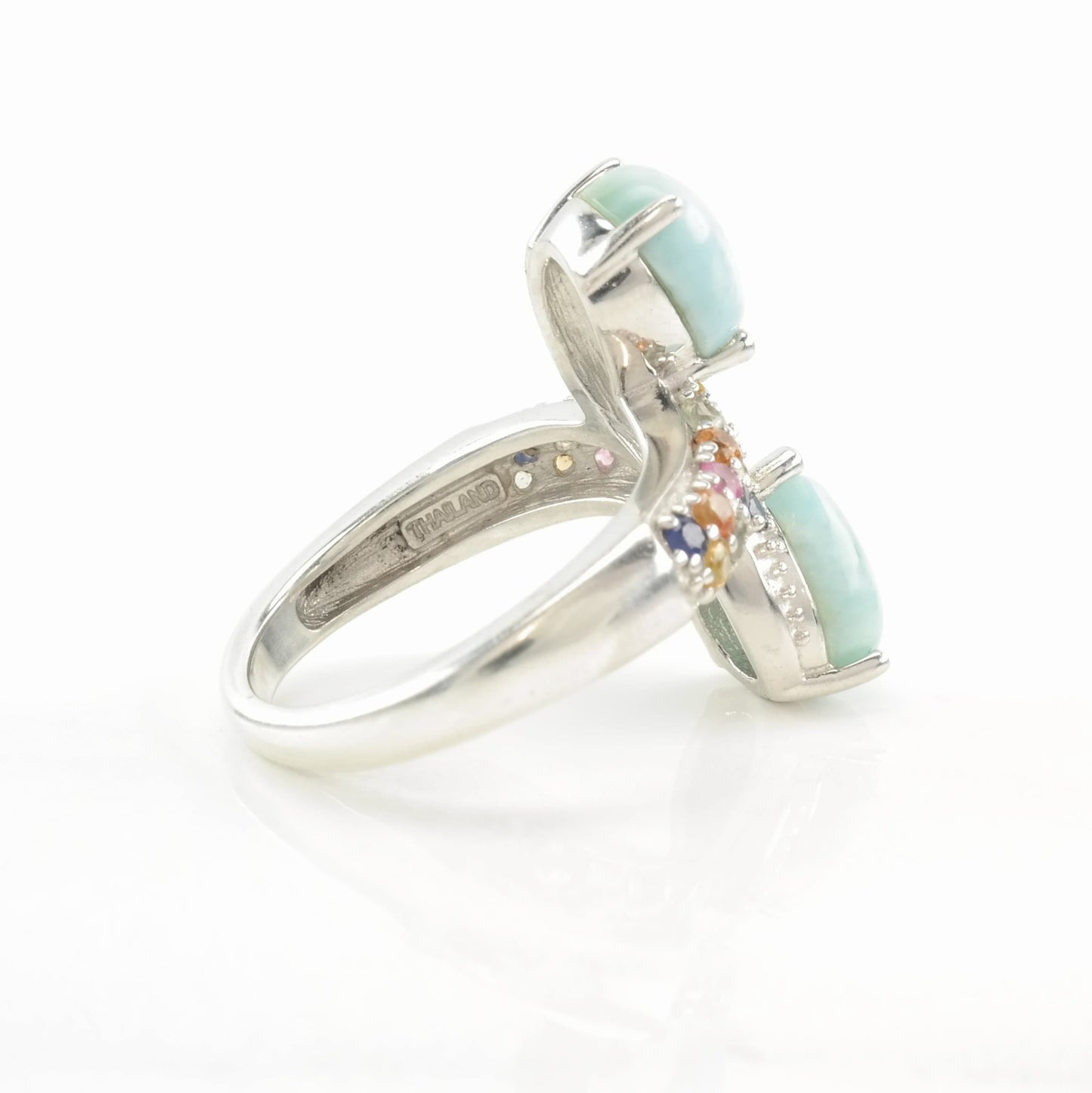 Sterling Silver Ring Larimar Sapphires Sky Blue Size 4 3/4