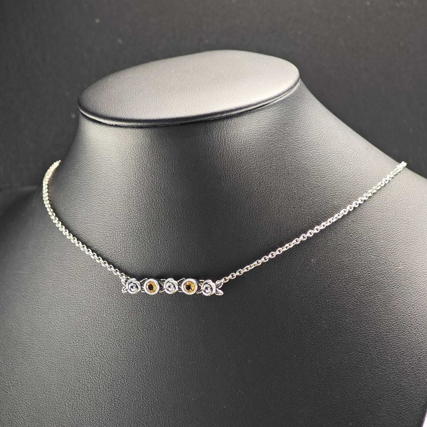 Yellow Citrine Floral Sterling Silver Necklace N2737