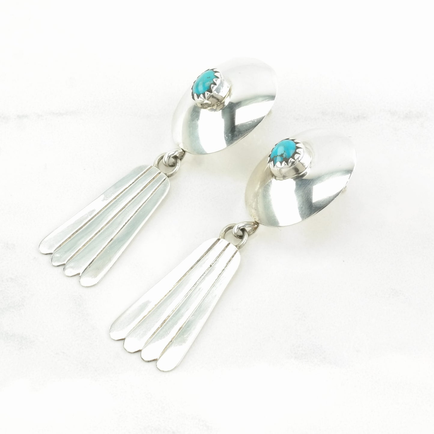 Native American Sterling Silver Blue Turquoise Concho Earrings Stud/dangle