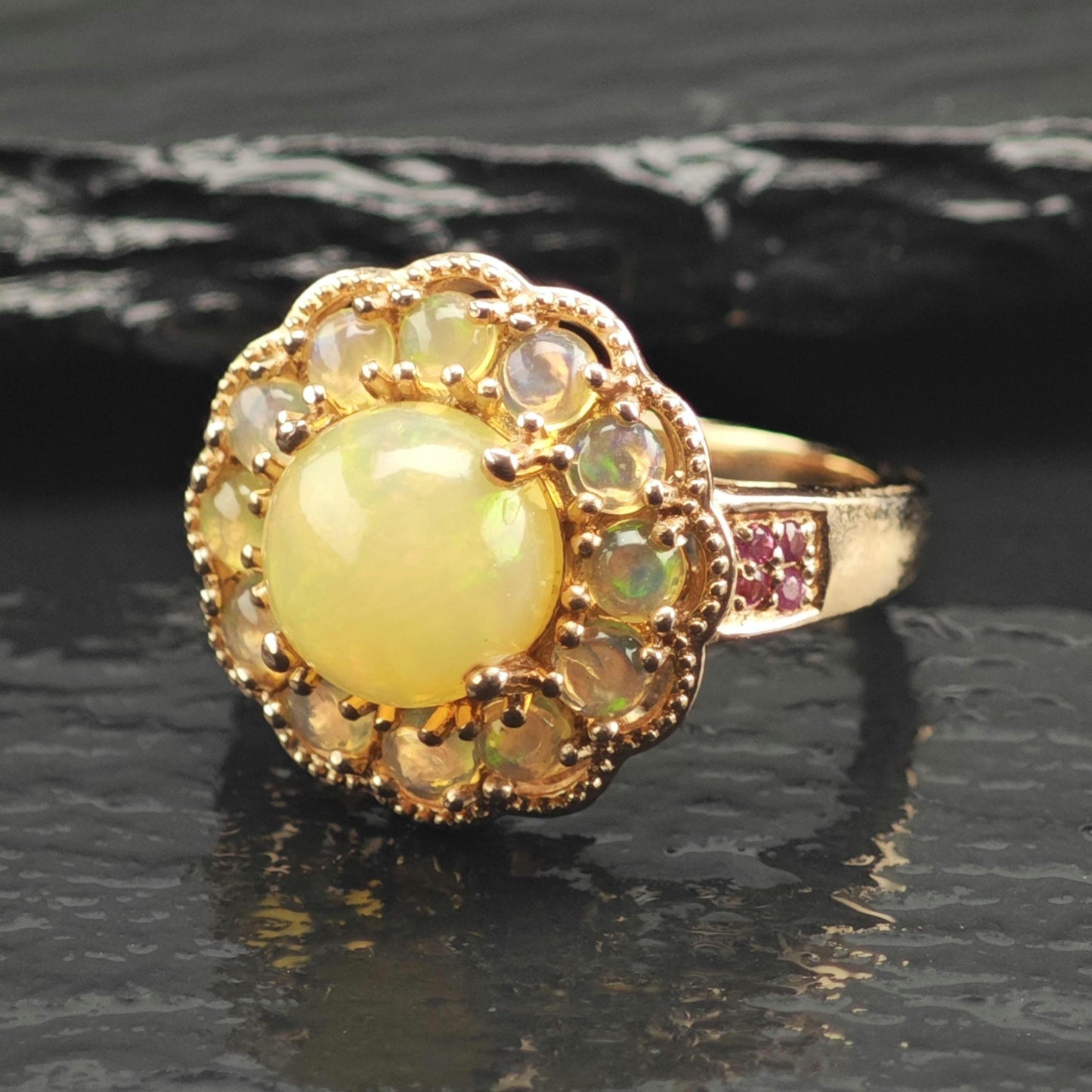 Opal & Ruby Rose Gold Sterling Silver Ring Sz 7 1/4 R6680