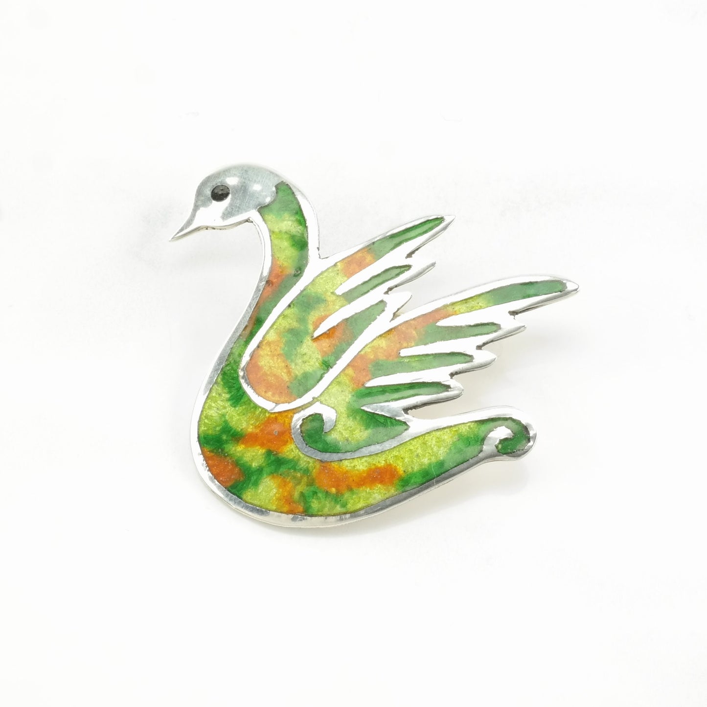 Vintage Taxco Sterling Silver Brooch Bird, Turtle, Butterfly Green, Yellow, Blue Enamel