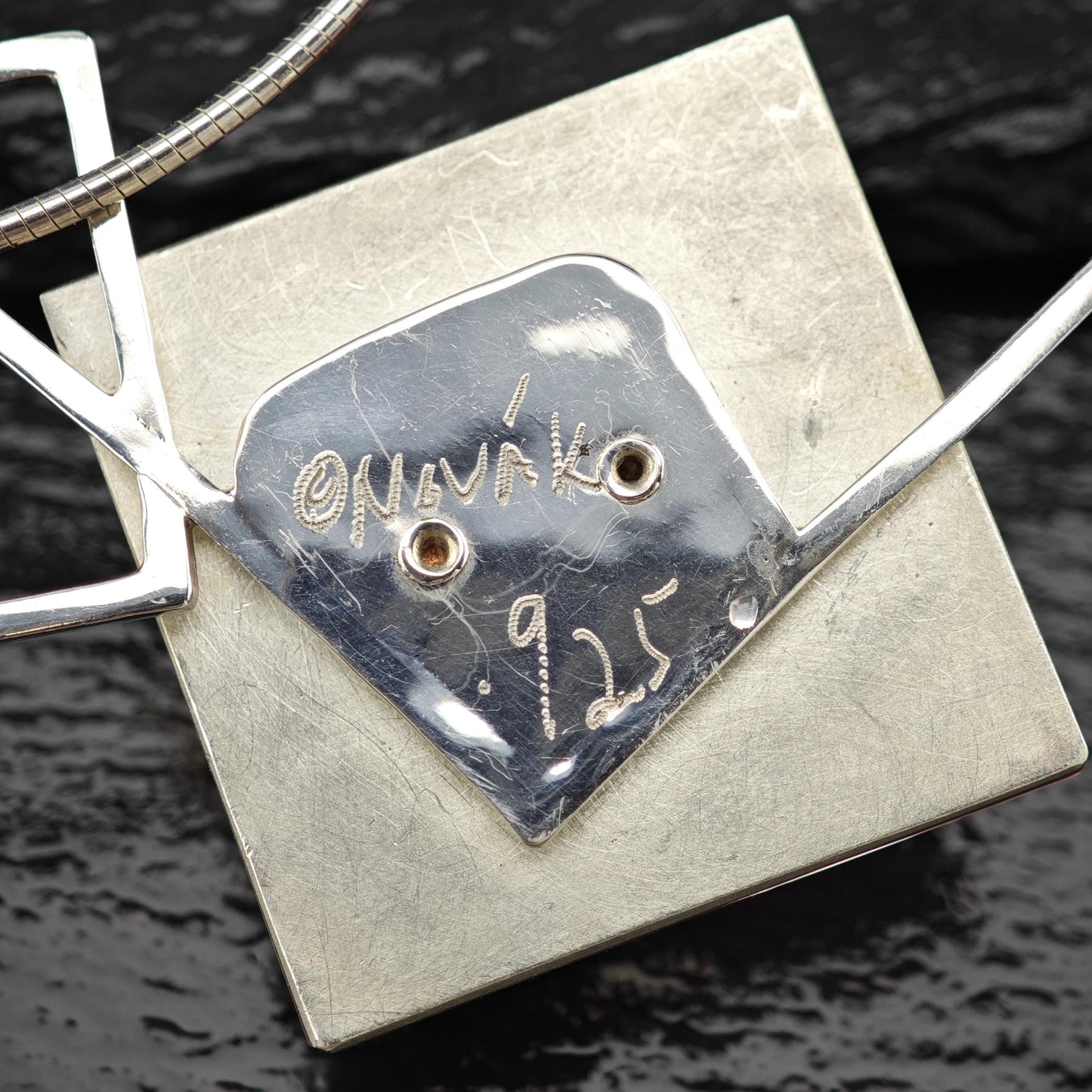 Pavel Novak Sterling Silver Red Glass Abstract, Modernist Necklace