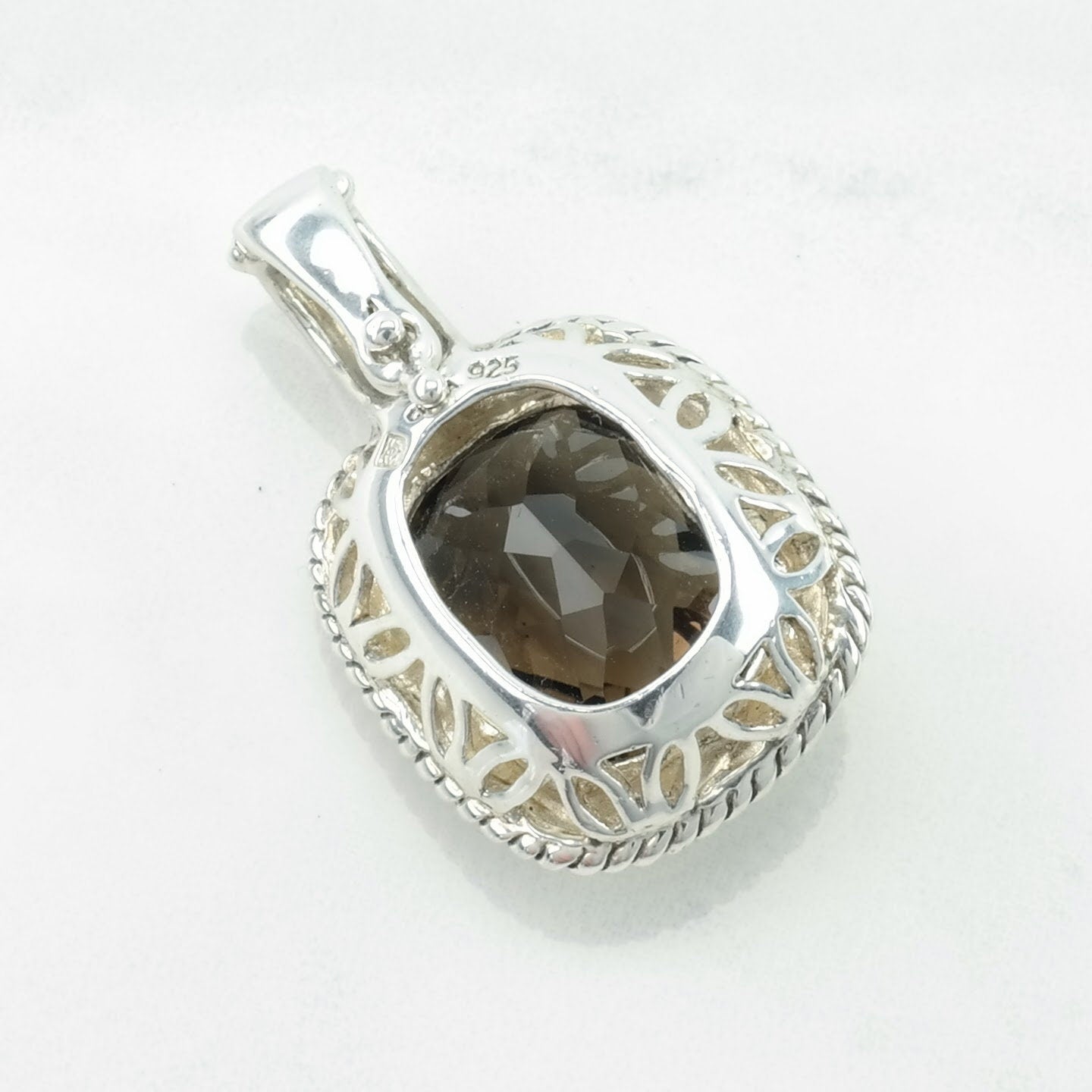 Vintage Smoky Quartz Gold Bezel Sterling Silver Pendant