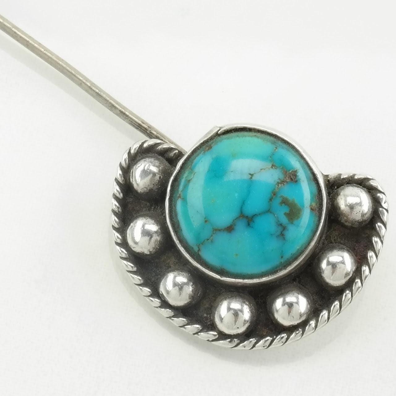 Native American Sterling Silver Brooch Pin Turquoise