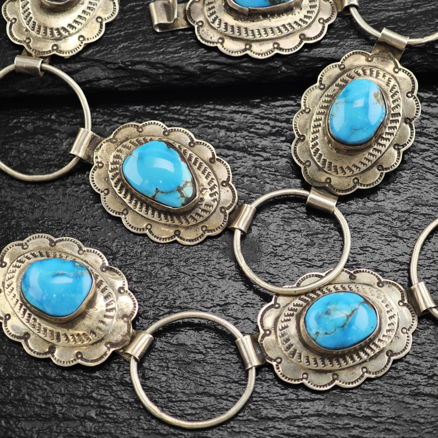 Vintage SW Turquoise Concho Sterling Silver Hook Belt