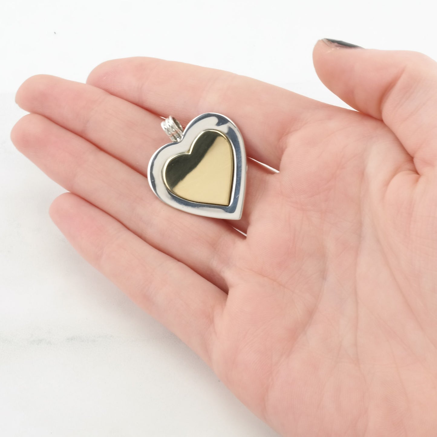 Vintage Tiffany & Co Heart 18K Gold Center Sterling Silver Pendant