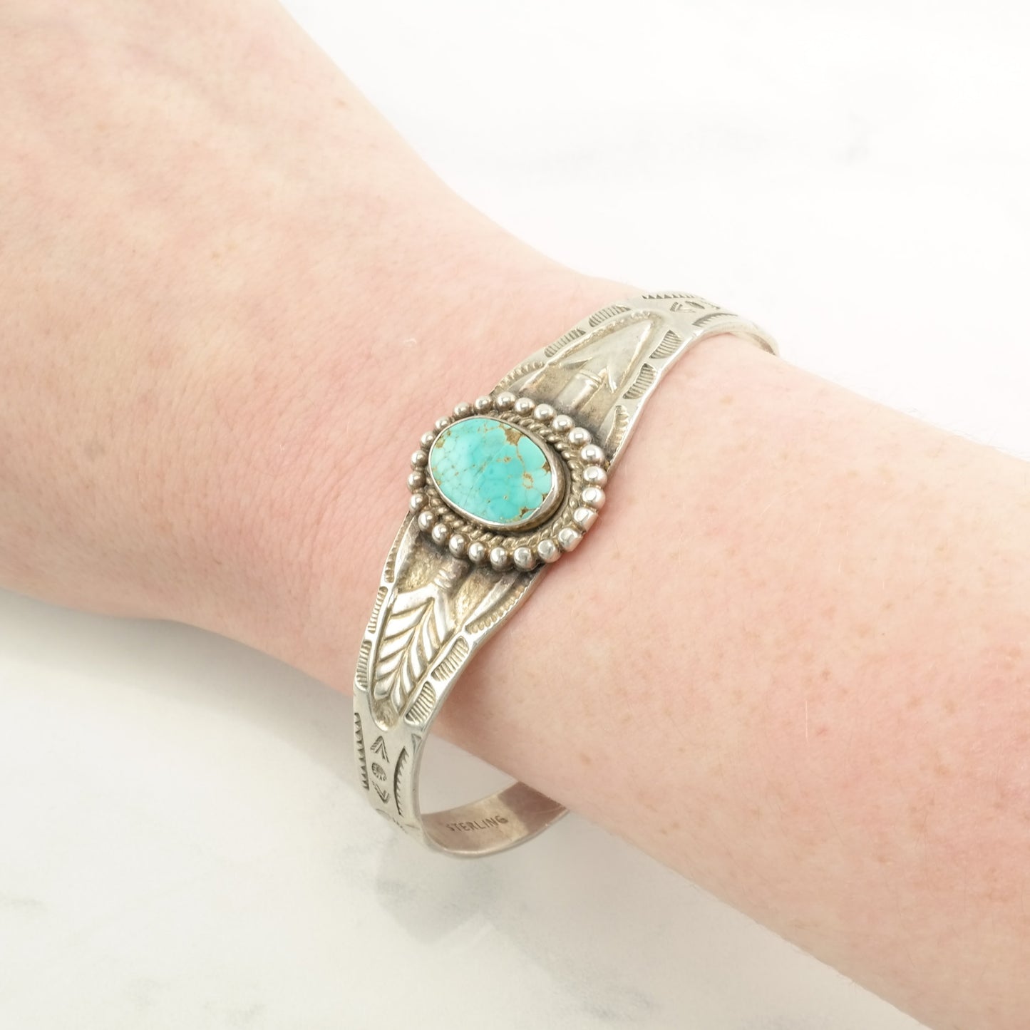 Sterling Silver Cuff Bracelet Blue #8 Turquoise Arrow