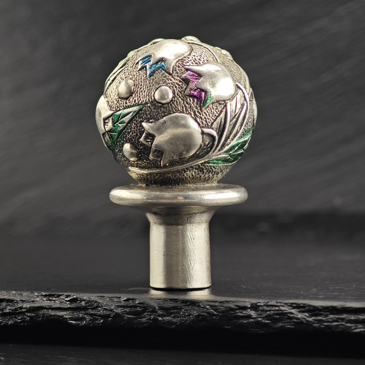Antique Sterling Silver Floral Enamel Accent Bottle Stopper 800 Silver MISC0396