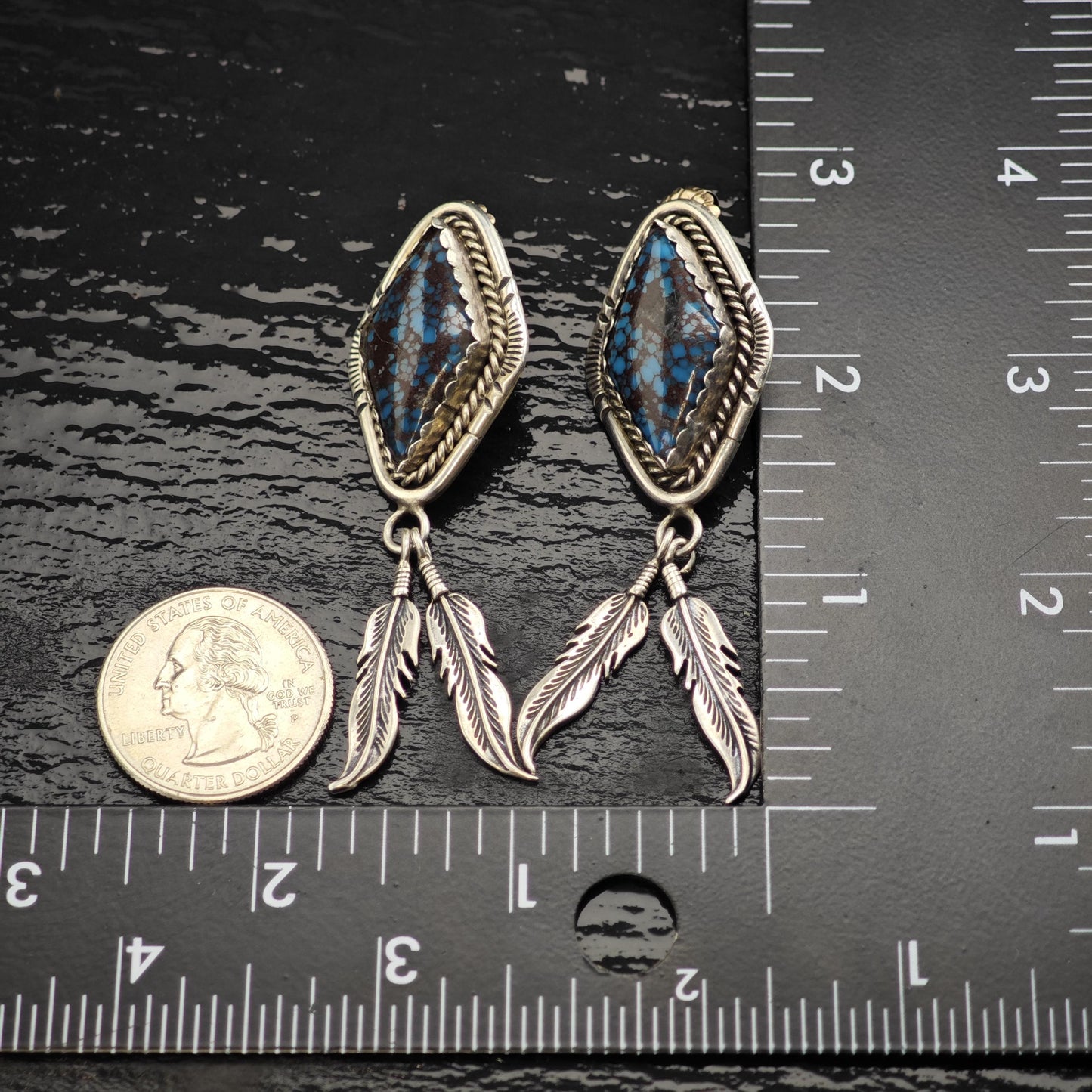 Native American Blue Spiderweb Turquoise Sterling Silver Earrings ER3126
