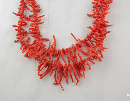 Native American Coral Necklace Sterling Silver