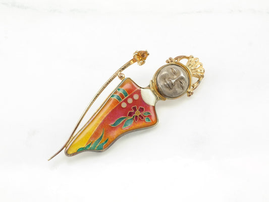 Katrin Wolf Brooch Enamel Citrine Gold Goddess Sterling Silver