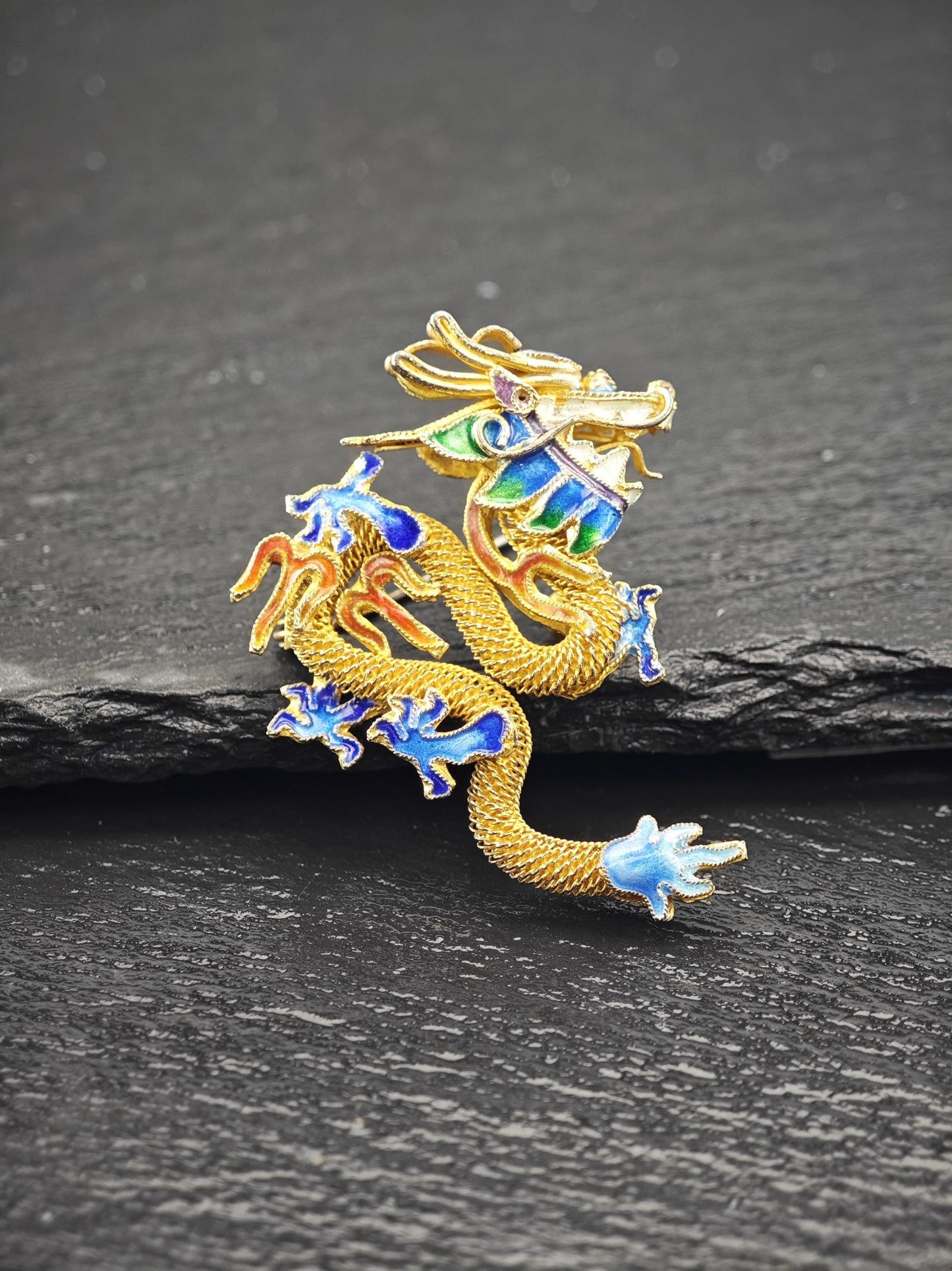 Choice of Chinese, Export Enamel Dragon Brooches Sterling Silver