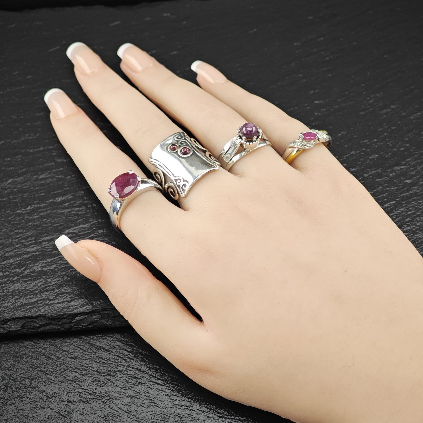 Glass Filled Ruby Gold Plated Accent Ring Sterling Silver Sz 7 3/4 R6231