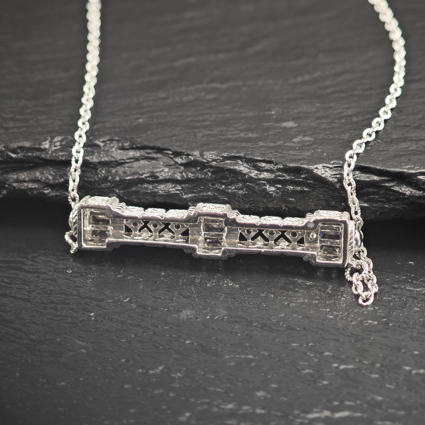 Vintage Judith Ripka DQCZ Bar Necklace Sterling Silver N2738
