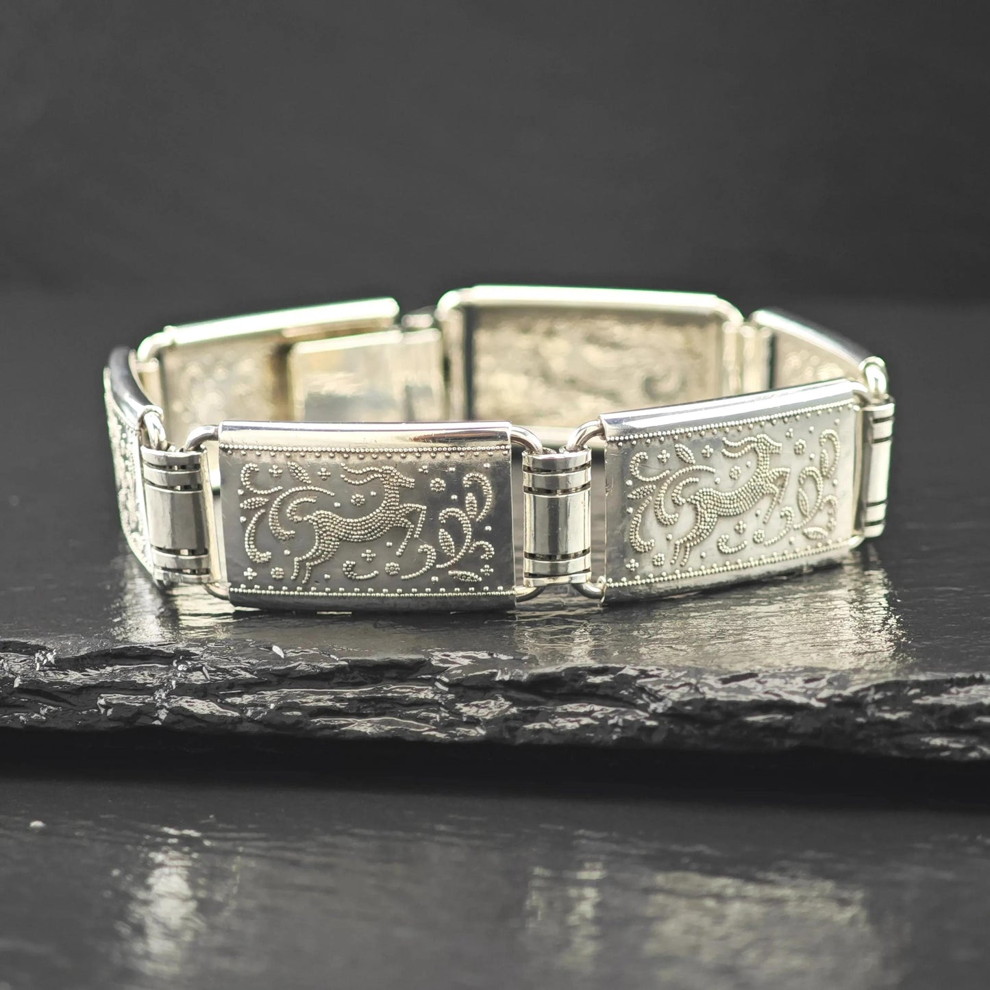 835 European Silver Gazel Link Bracelet Silver Size 6 3/4"