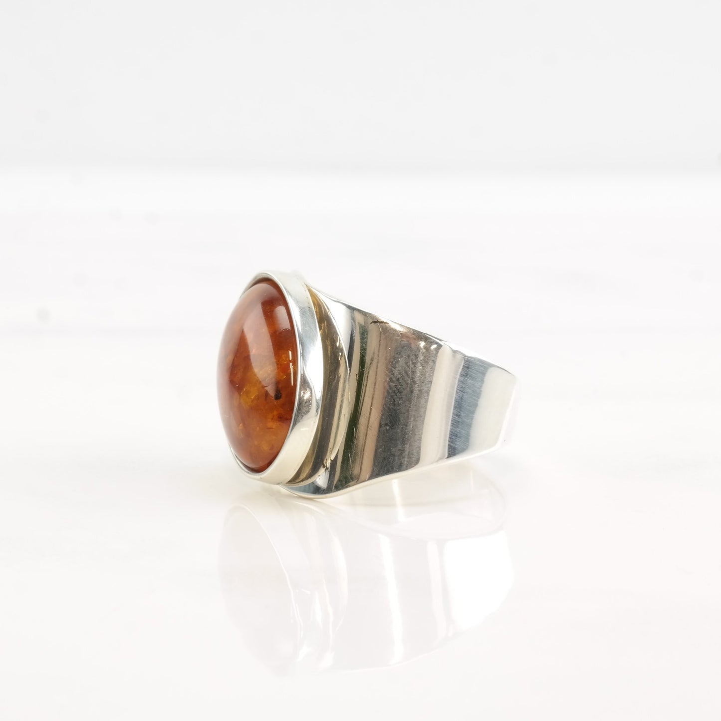 DTR Silver Ring Amber Oval Sterling Size 9 1/4