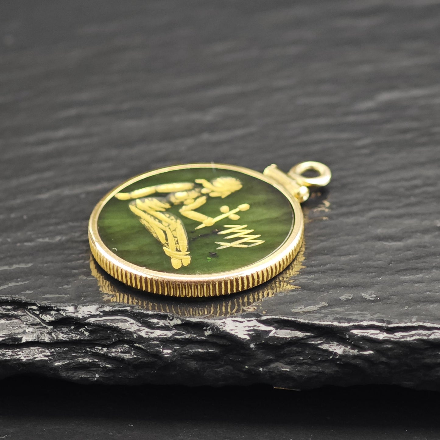 Gold Fill Nephrite Jade Virgo Zodiac Coin Pendant P3083